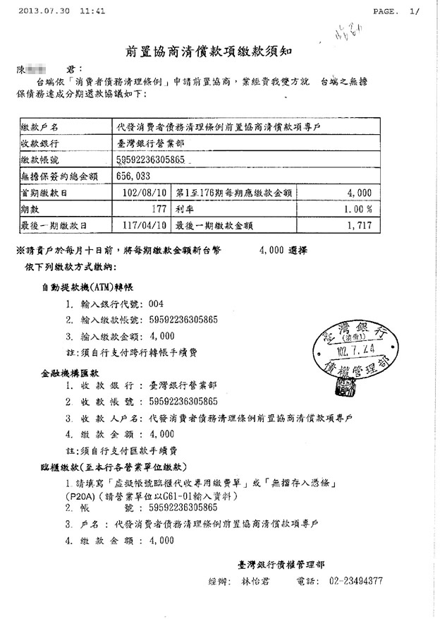 債務協商-中民國法律推廣協會案例